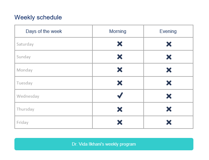 برنامه هفتگی Dr. Ilkhani